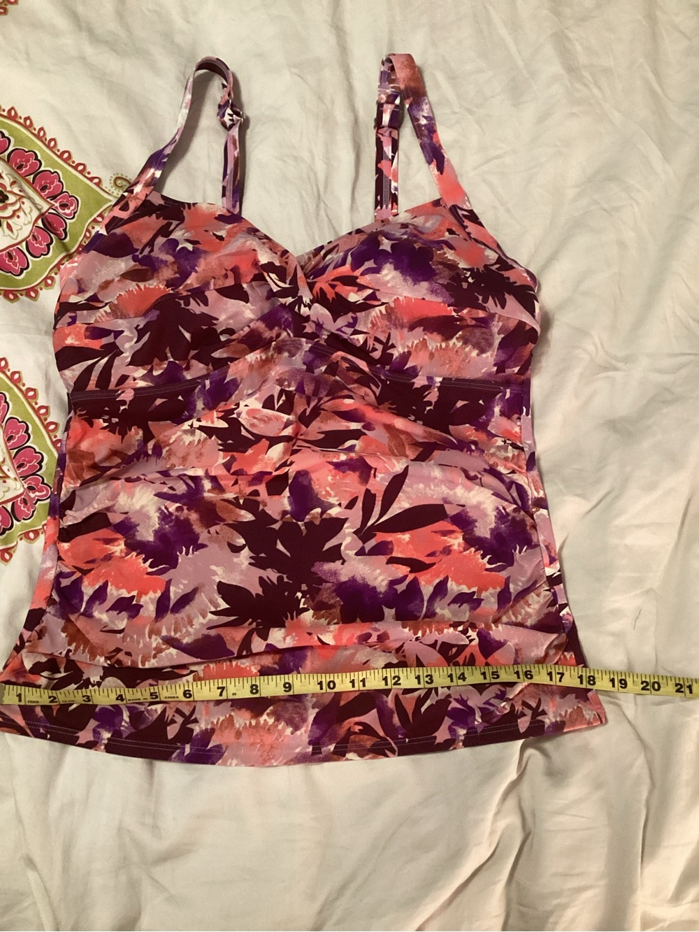 L.L. Bean Floral Twist-Front Tankini Swim Top in Purple and Pink - Picture 11 of 13